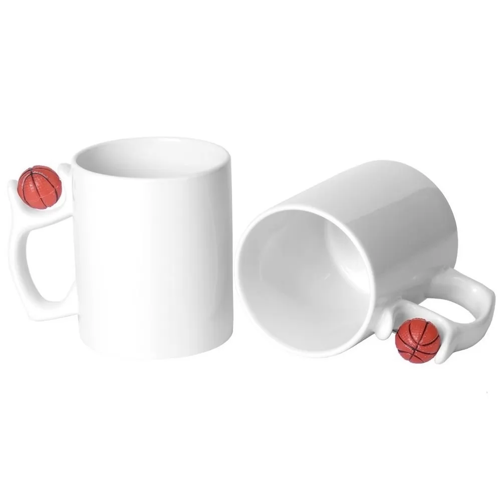 Caneca Branca com alça de Bola de Basquete