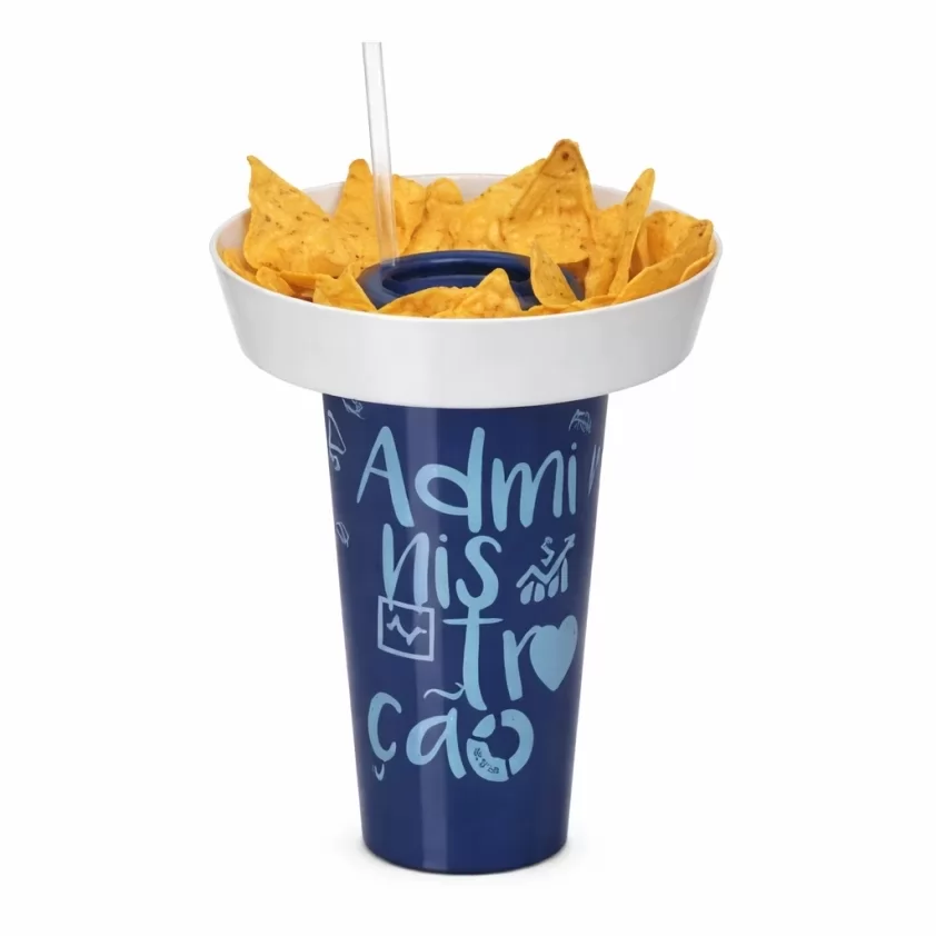 Copo Plástico com Tampa e Petisqueira 1 Litro Personalizado para Copa do Mundo