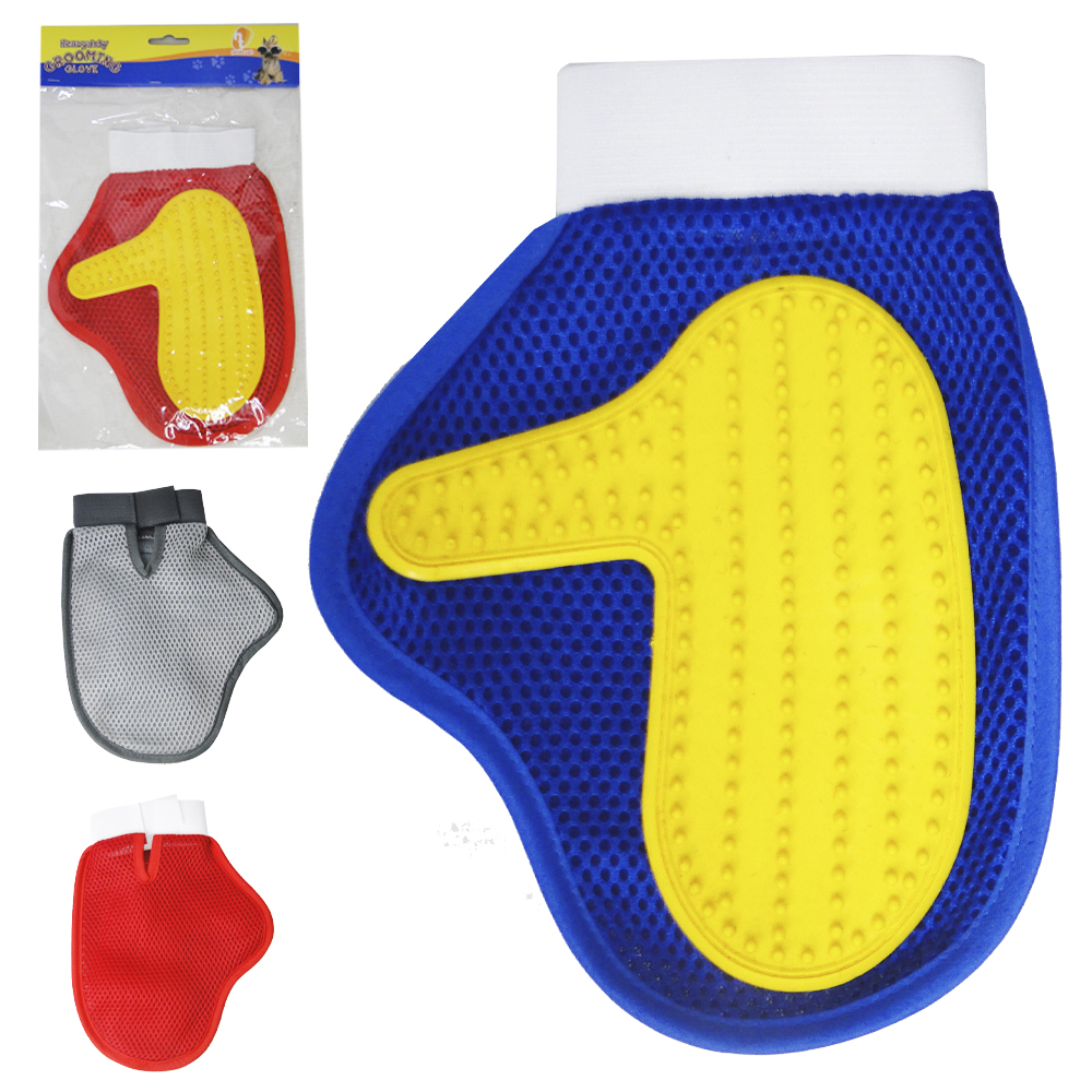 LUVA ESCOVA RASQUEADEIRA DE POLIESTER / SILICONE PARA CACHORRO E GATO 24X18CM