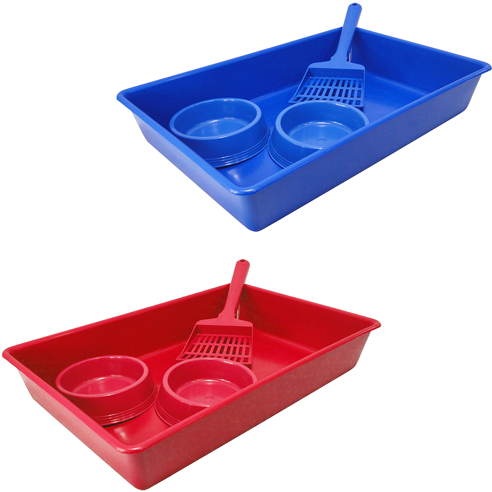 BANDEJA COM 2 COMEDOURO / BEBEDOURO 200ML + PA HIGIENICA PARA ANIMAIS DE PLASTICO