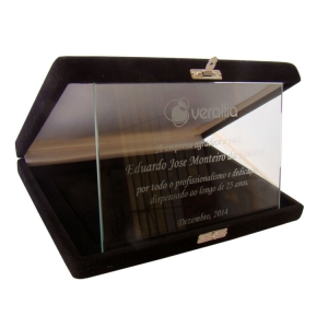 Placa homenagem de vidro